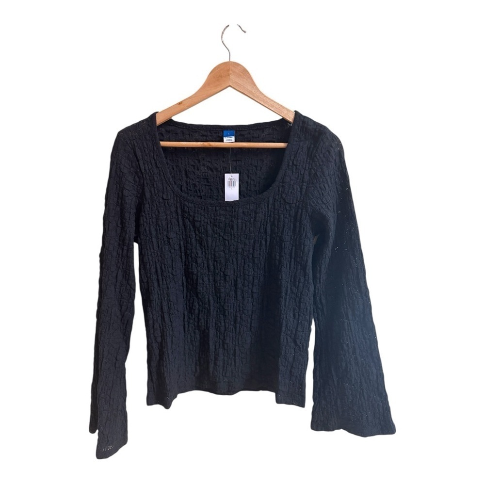 Old Navy Black Sheer Strech Lace Square Neck Long Flared Sleeve Women Size L NEW